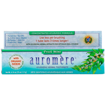 Auromere, ayurvedisk urtetandpasta, frisk mynte, 117 g (4,16 oz)