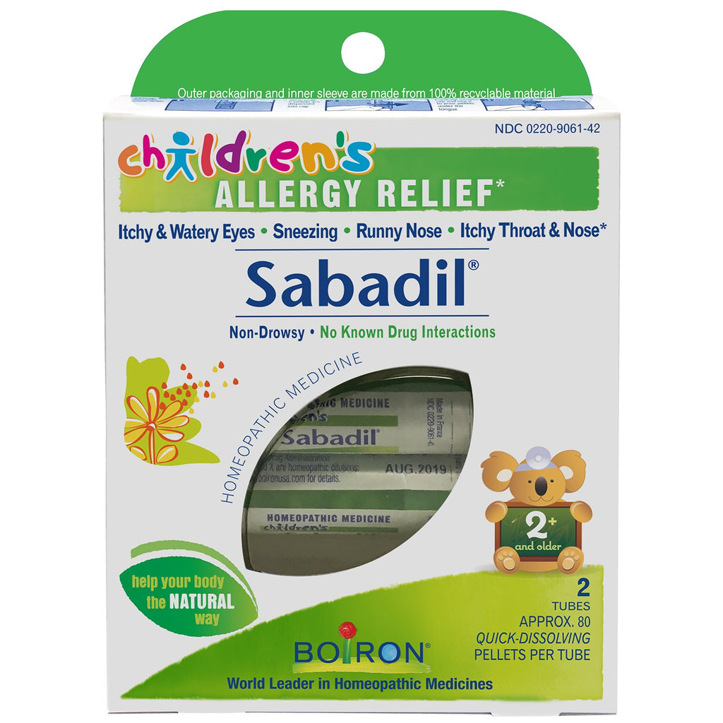 Boiron, 子供用サバディル、アレルギー緩和剤、2 チューブ、約 100g チューブあたり 80 ペレット