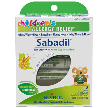 Boiron, Sabadil Infantil, Alívio para Alergias, 2 Tubos, Aprox. 80 pelotas por tubo