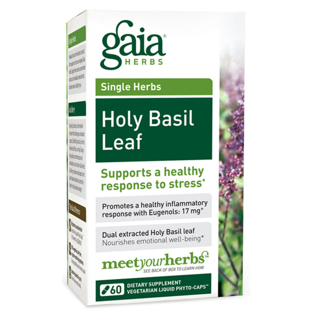 Gaia-urter, hellig basilikumblad, 60 vegetariske flytende phyto-caps