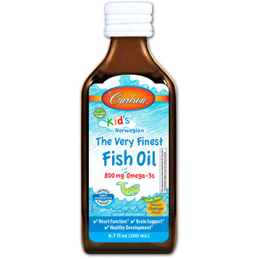 Carlson Labs, Kid's, Norwegian, el aceite de pescado más fino, sabor a naranja natural, 6,7 fl oz (200 ml)