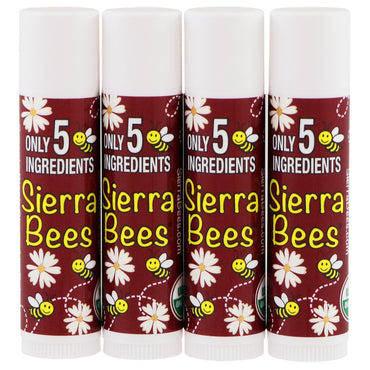 Sierra Bees, balsam de buze, cireșe negre, pachet de 4, 0,15 oz (4,25 g) fiecare