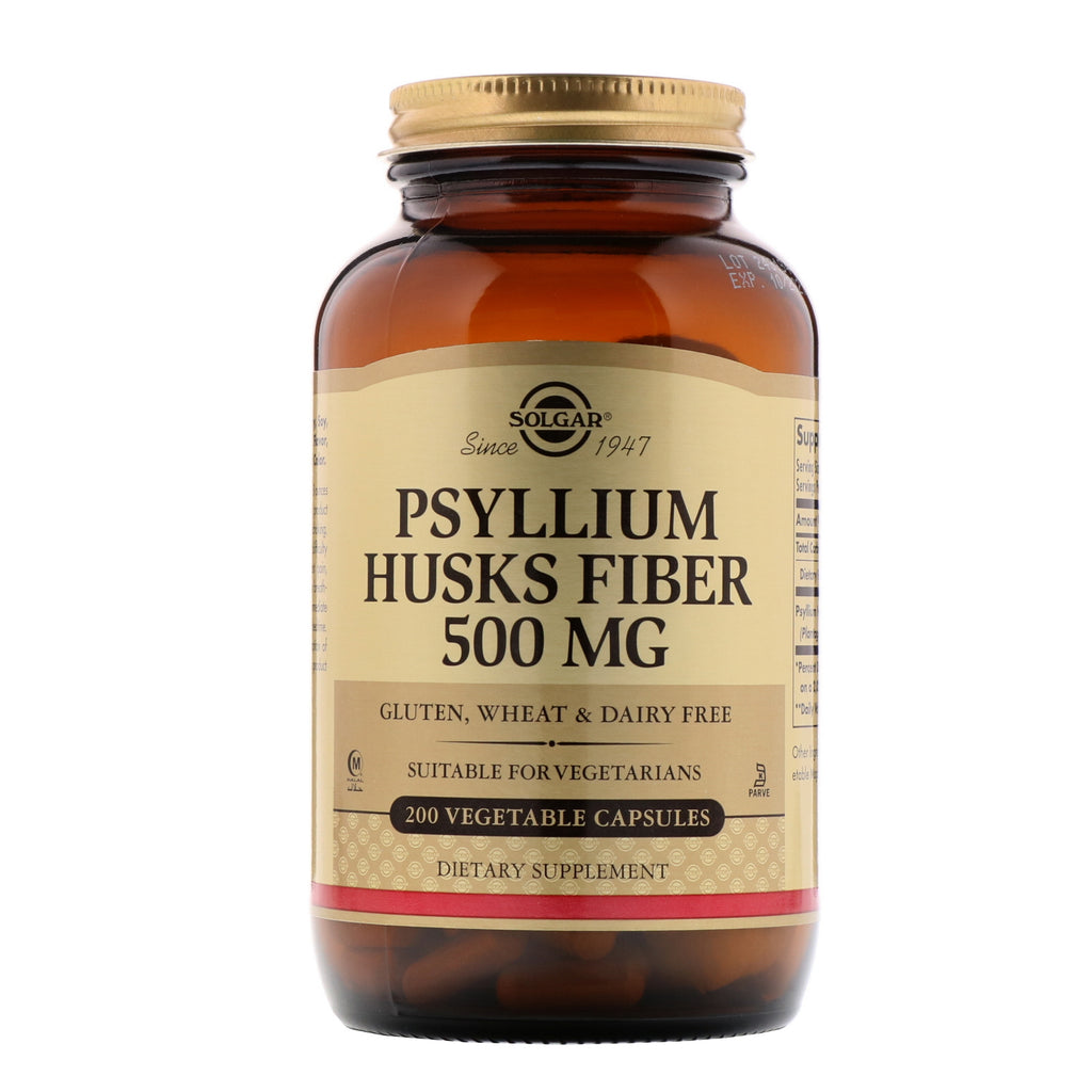 Solgar, Fibra de cáscara de psyllium, 500 mg, 200 cápsulas vegetales