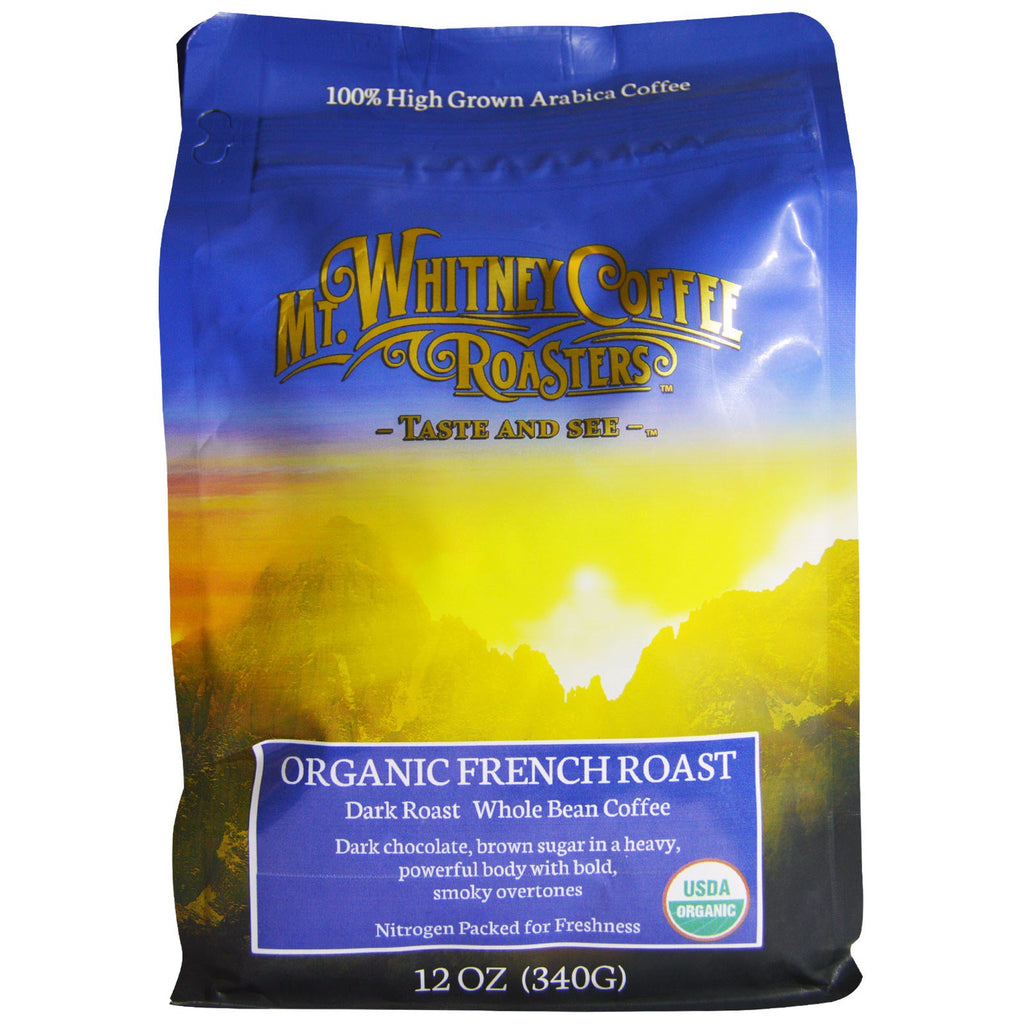 Mt. Whitney Coffee Roasters, friptură franceză, cafea integrală prăjită întunecată, 12 oz (340 g)