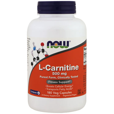 Now Foods, L-Carnitine, 500 mg, 180 Veg-kapsler