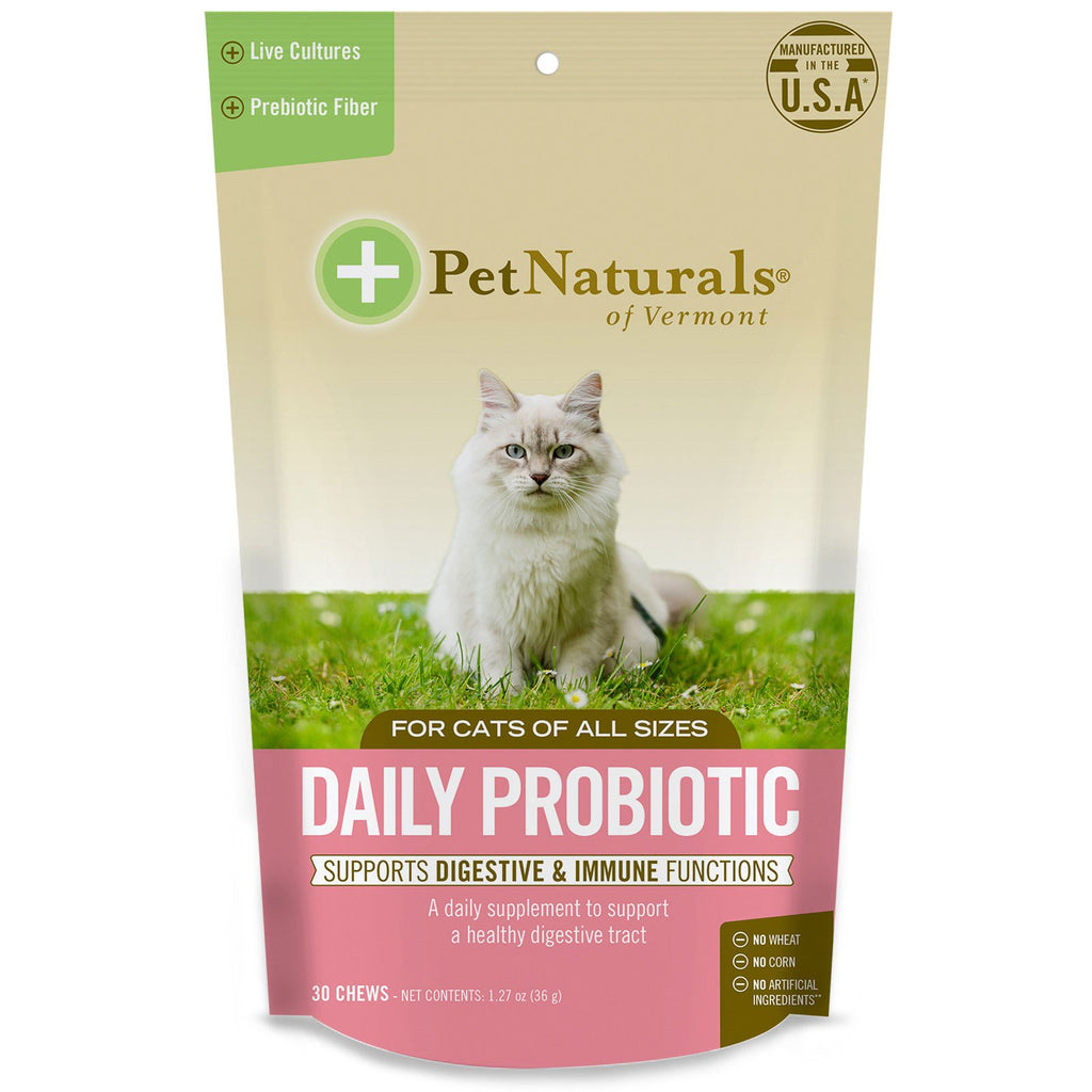 Pet Naturals din Vermont, probiotic zilnic, pentru pisici, 30 de mestecat, 1,27 oz (36 g)
