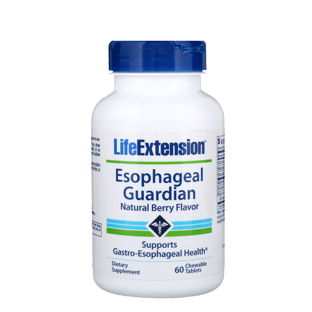Life Extension, Guardián esofágico, Sabor natural a bayas, 60 tabletas masticables
