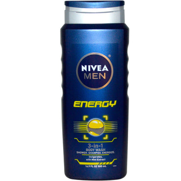 Nivea, 3-in-1 바디 워시, 남성용, 에너지, 500ml(16.9fl oz)