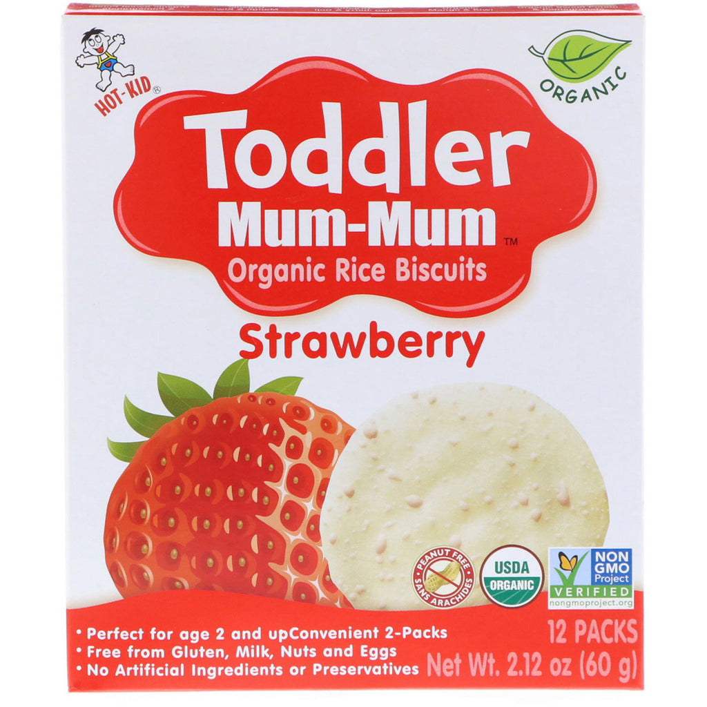 Hot Kid Toddler Mum-Mum Biscuits au Riz Fraise 12 Paquets 2,12 oz (60 g)