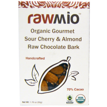 Rawmio, écorce de chocolat cru aux griottes et aux amandes gastronomiques, 1,76 oz (50 g)
