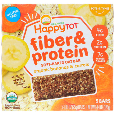 Nurture Inc. (Happy Baby) Happytot Fiber & Protein Blødbagt havrebar Bananer & gulerødder 5 barer 0,88 oz (25 g) hver