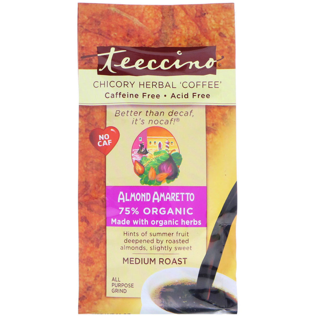 Teeccino, Kawa ziołowa z cykorii, średnio palona, ​​bez kofeiny, migdałowe amaretto, 11 uncji (312 g)