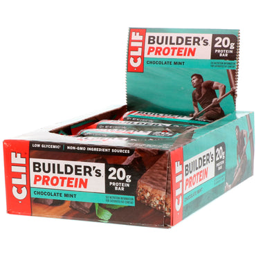 Barre protéinée Clif Bar Builder's Chocolat Menthe 12 barres 2,40 oz (68 g) chacune