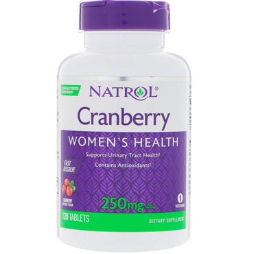 Natrol, Cranberry, Dissolução Rápida, Sabor Cranberry, 250 mg, 120 Comprimidos