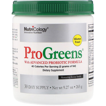 Nutricology, ProGreens, com Fórmula Probiótica Avançada, 265 g (9,27 onças)