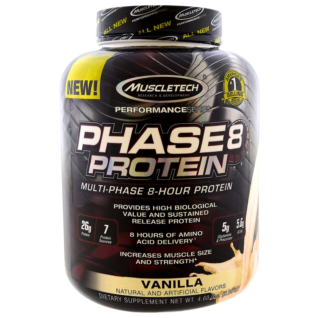 Muscletech, Performance Series, Phase8, Proteine ​​multifase 8 ore, Vaniglia, 4,60 libbre (2,09 kg)