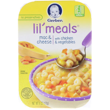 وجبات جربر ليل ماك والجبن مع الدجاج والخضروات للأطفال الصغار 6 أونصة (170 جم)