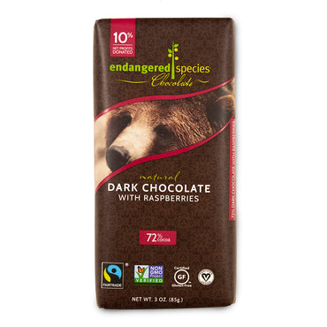 Chocolate de especies en peligro de extinción, chocolate amargo natural con frambuesas, 3 oz (85 g)