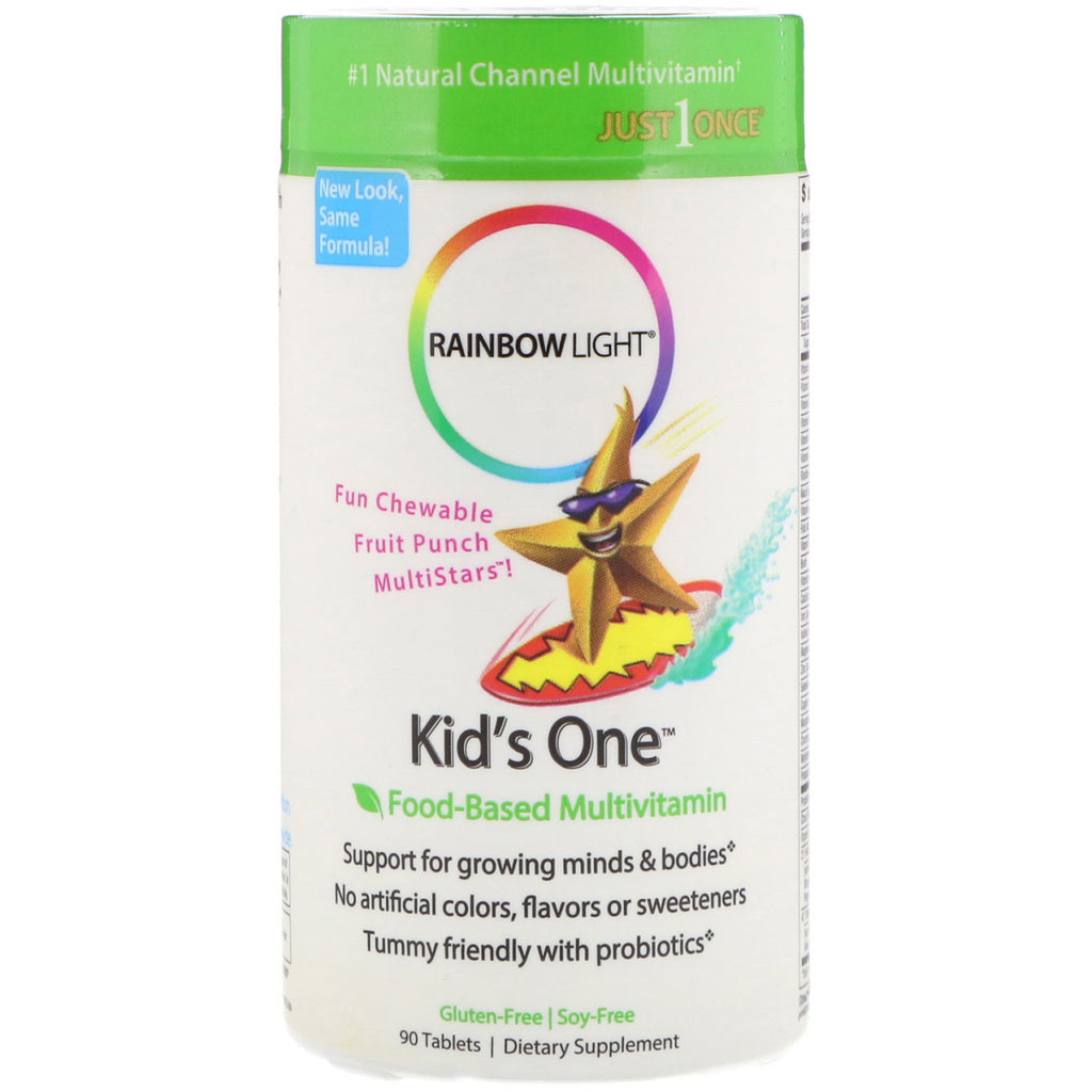 Rainbow Light, Kid's One, fødevarebaseret multivitamin, frugtpunch, 90 tabletter
