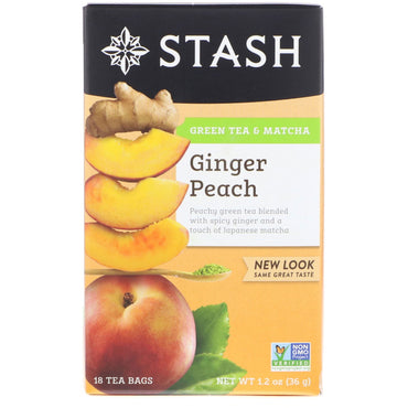 Stash Tea, Grüner Tee und Matcha, Ingwer-Pfirsich, 18 Teebeutel, 1,2 oz (36 g)