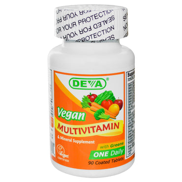 Deva、ビーガン、マルチビタミン & ミネラル サプリメント、コーティング錠 90 粒