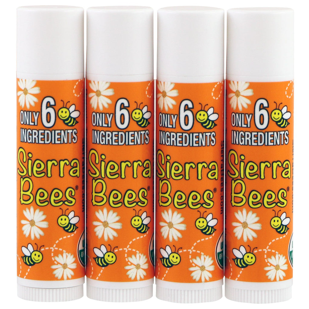 Sierra Bees, Bálsamos labiales, manzanilla mandarina, paquete de 4, 4,25 g (0,15 oz) cada uno