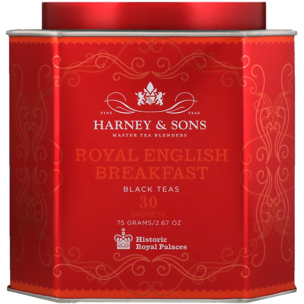 Harney & Sons, kongelig engelsk frokost, svart te, 30 poser, 2,67 oz (75 g) hver