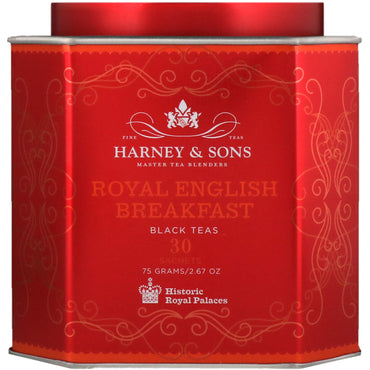 Harney & Sons, Royal English Breakfast, Chás Pretos, 30 Sachês, 75 g (2,67 oz) Cada