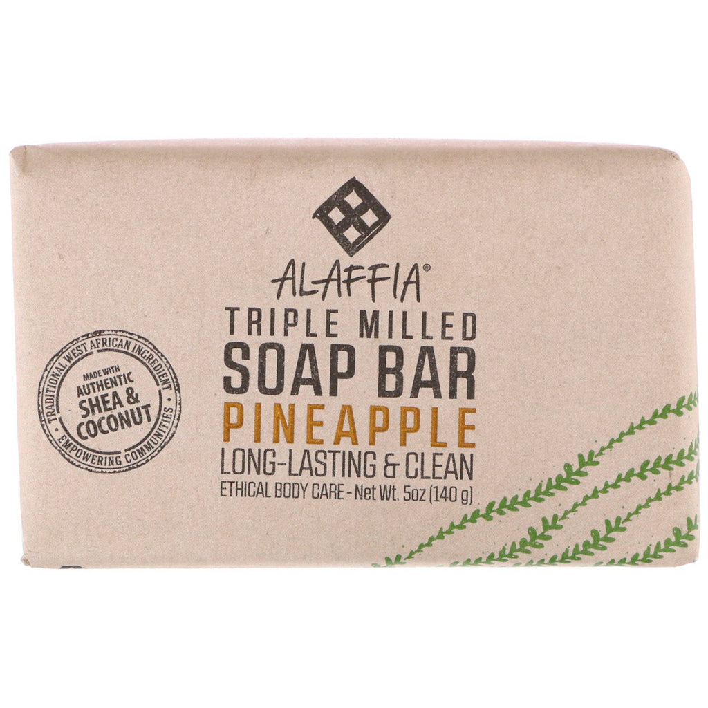 Alaffia, Triple Milled Soap Bar, Pineapple, 5 oz (140 g)
