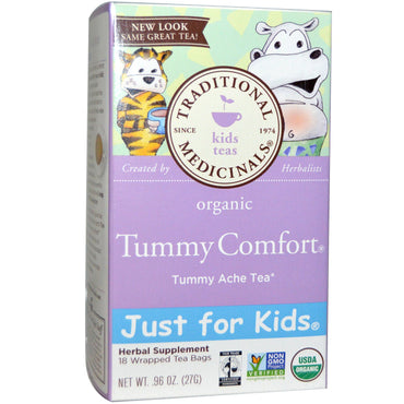 Traditional Medicinals Just for Kids Tummy Comfort Té de hierbas naturalmente libre de cafeína 18 bolsitas de té envueltas 0,96 oz (27 g)