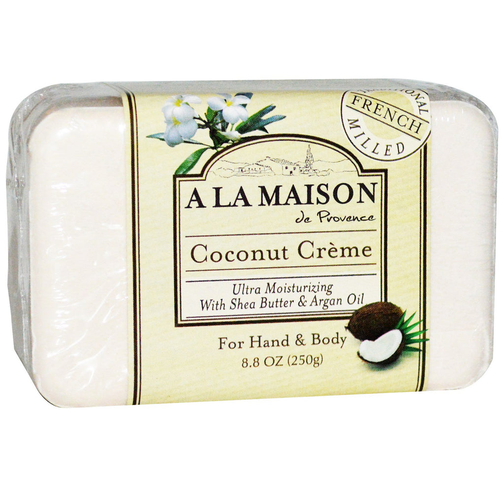 A La Maison de Provence, Mydło w kostce do rąk i ciała, Krem kokosowy, 8,8 uncji (250 g)