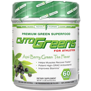 NovaForme, CytoGreens, Premium Green Superfood voor atleten, Acai Berry Green Tea-smaak, 18,9 oz (535 g)