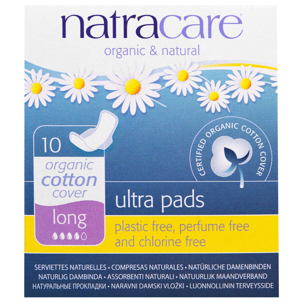 Natracare, Ultra Pads, Housse en coton, Longue, 10 Pads