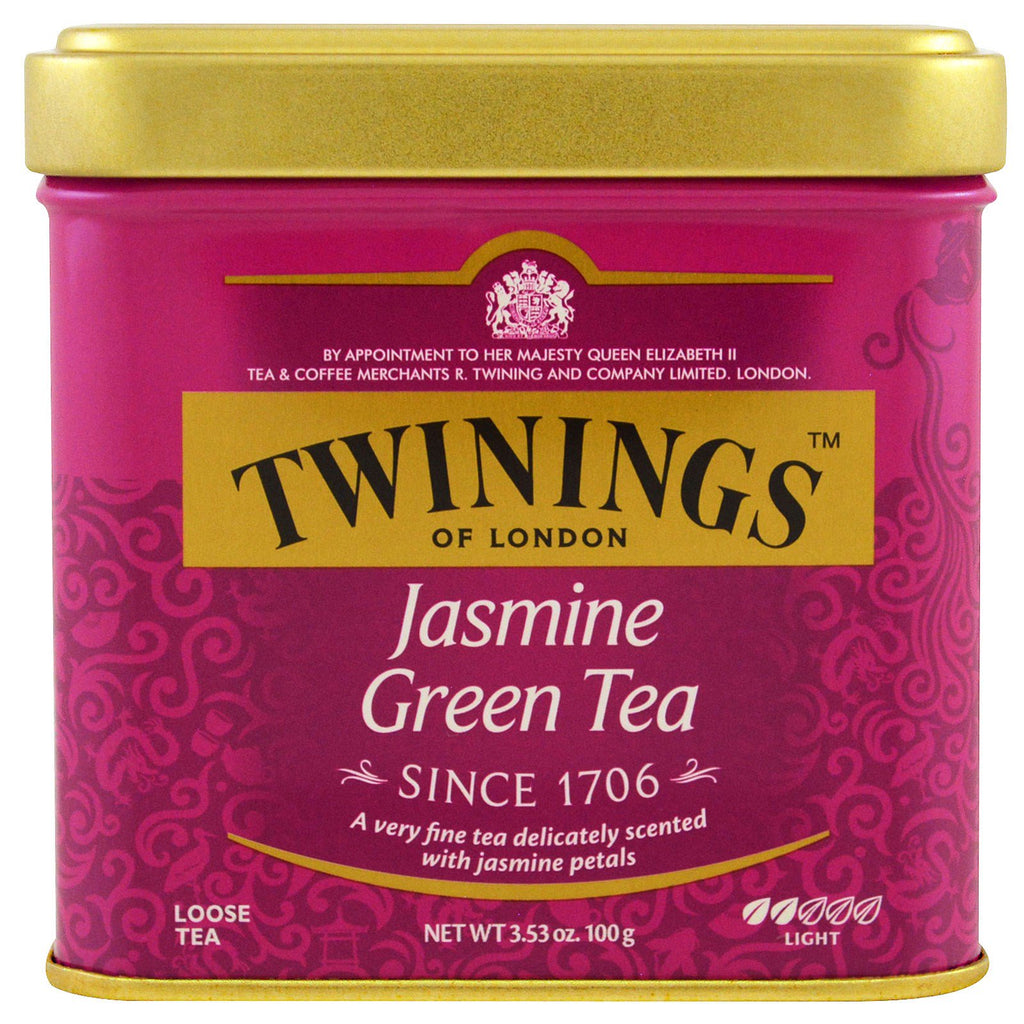 Twinings, Of London, herbata sypka, zielona herbata jaśminowa, 3,53 uncji (100 g)