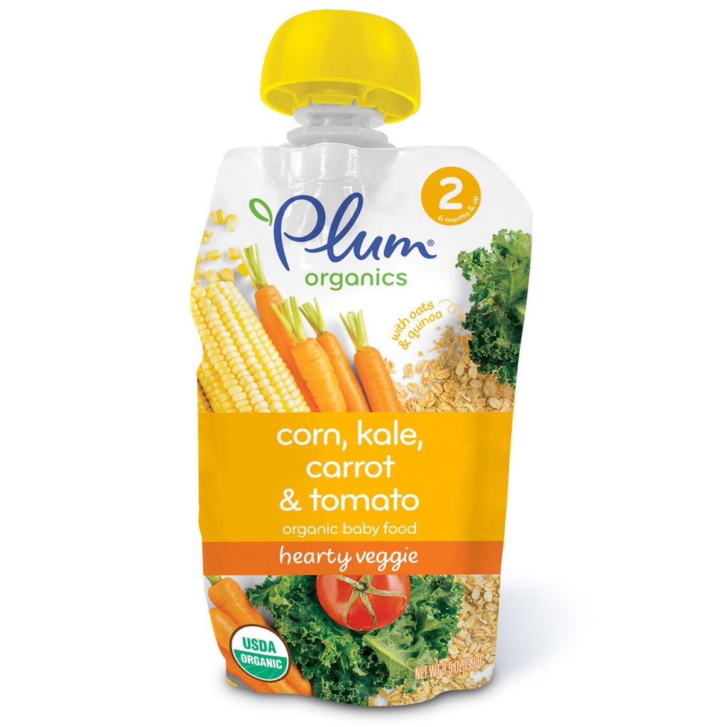 Plum s  Baby Food Stage 2 Hearty Veggie Corn Kale Carrot & Tomato 3.5 oz (99 g)