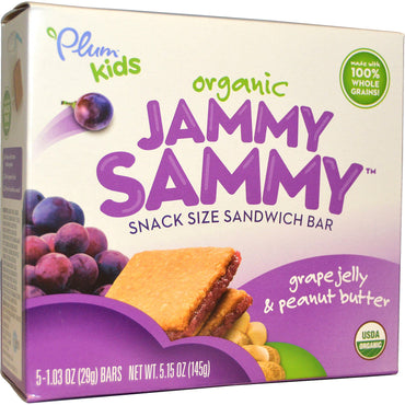 Plum s Kids Jammy Sammy Jalea de uva y mantequilla de maní 5 barras de 29 g (1,03 oz) cada una