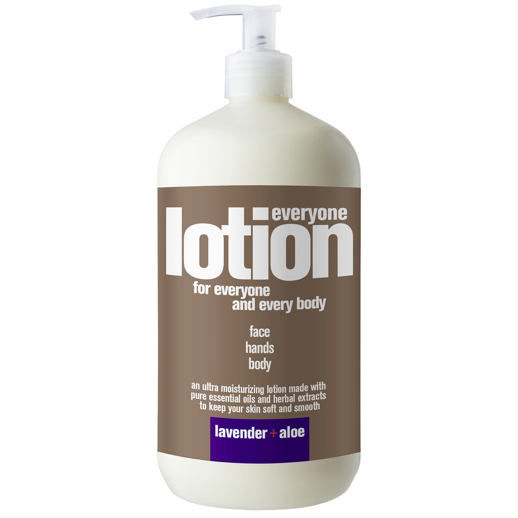 EO-produkter, alle-lotion for alle og enhver kropp, lavendel + aloe, 32 fl oz (960 ml)