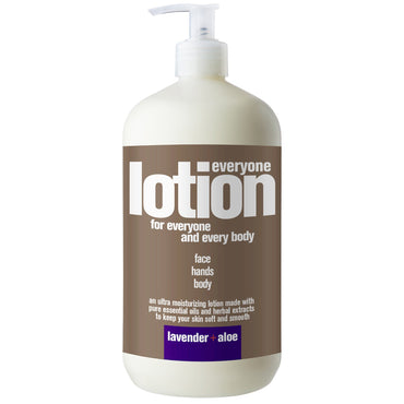 EO-produkter, alle-lotion for alle og enhver kropp, lavendel + aloe, 32 fl oz (960 ml)