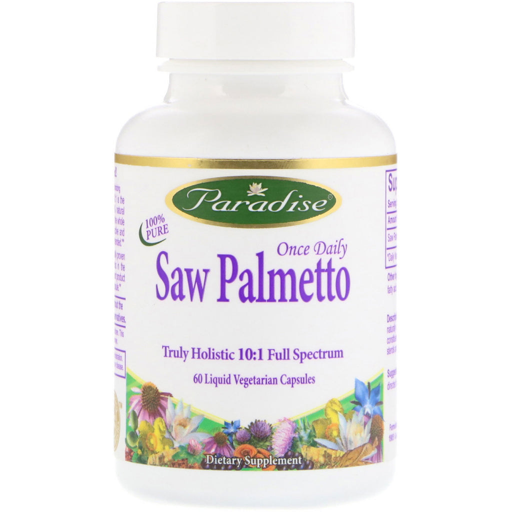 Paradise Herbs, Saw Palmetto une fois par jour, 60 capsules végétariennes liquides