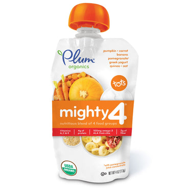 Plum s Tots Mighty 4 Nutritious Blend of 4 Food Groups Pumpkin Carrot Banana Pomegranate Greek Yogurt Quinoa & Oat 4 oz (113 g)