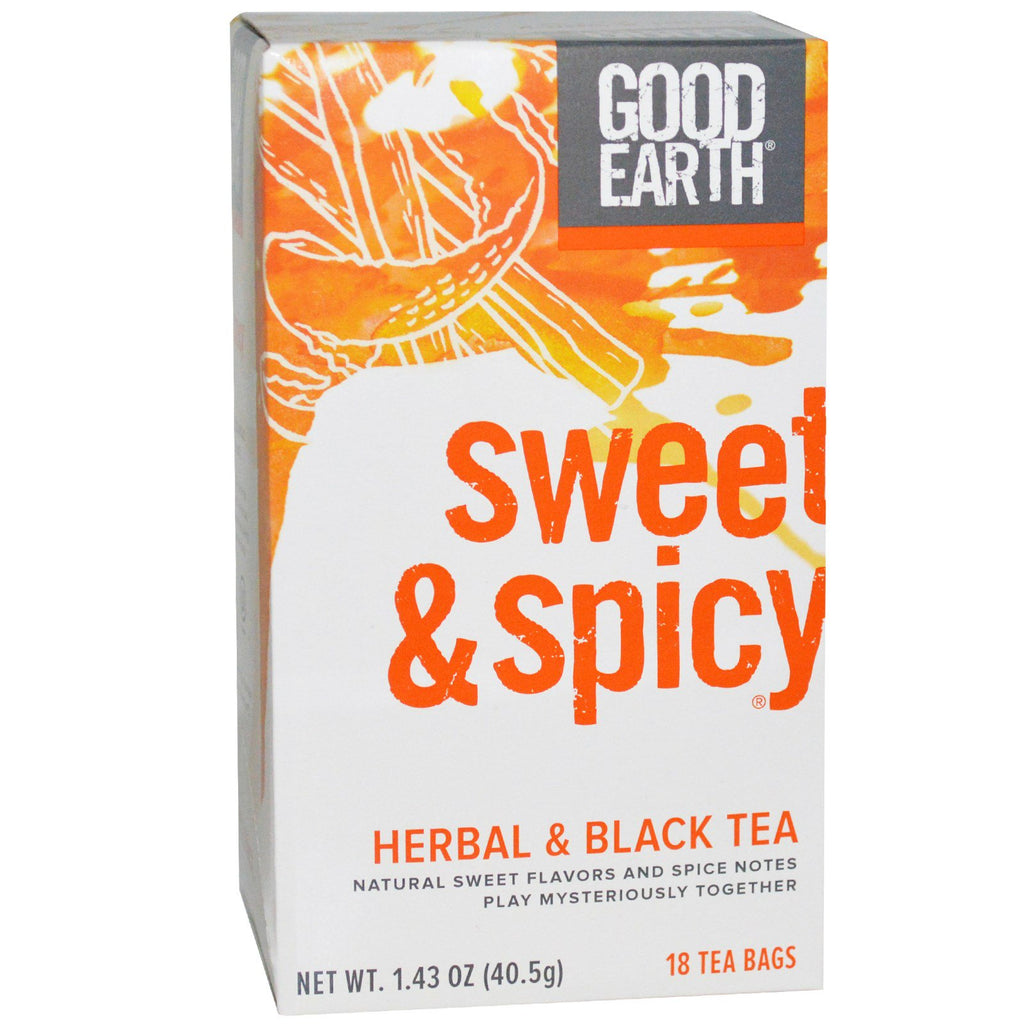 अच्छी पृथ्वी चाय, मीठी और मसालेदार, हर्बल और काली चाय, 18 टी बैग, 1.43 आउंस (40.5 ग्राम)