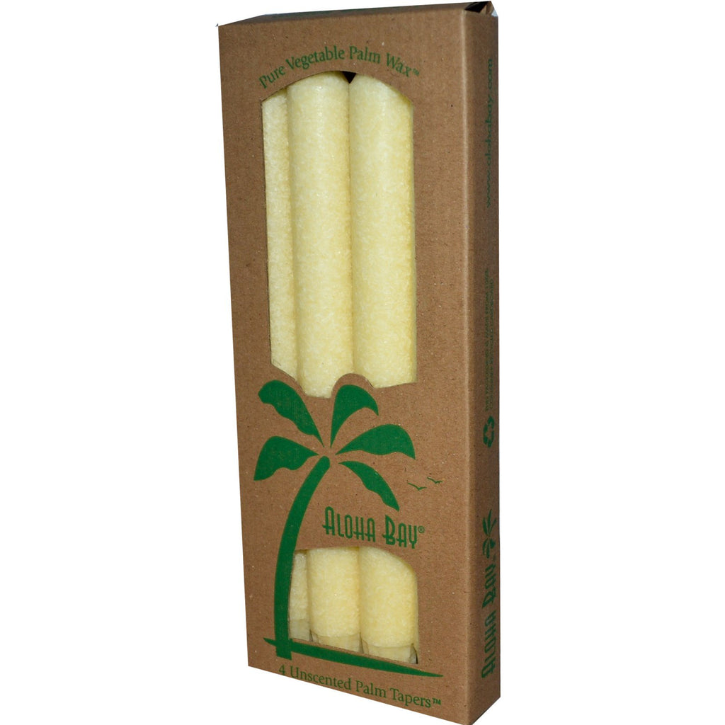 Aloha Bay, Palm Wax Taper Candles, Oparfymerat, Kräm, 4-pack, 9 tum (23 cm) vardera