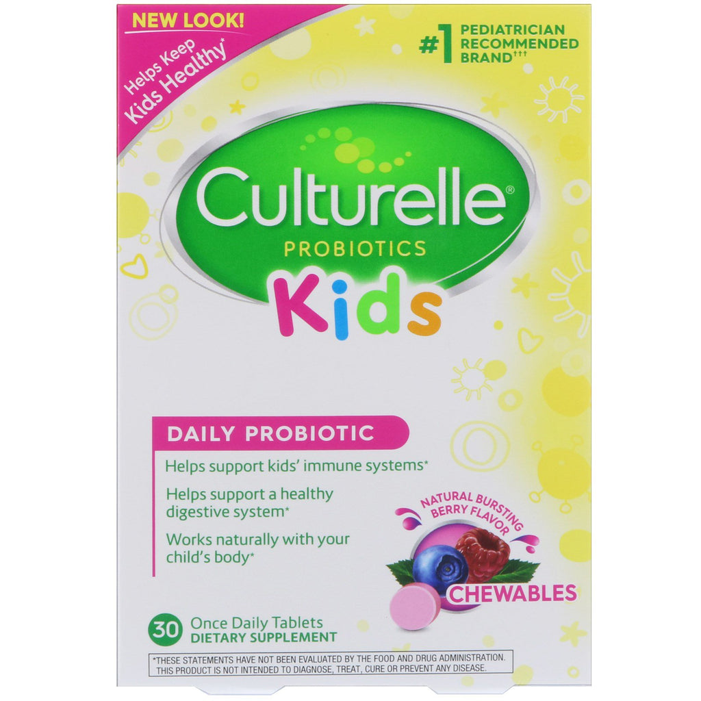 Culturelle, tyggetabletter for barn, probiotika, naturlig sprengende bærsmak, 30 tabletter