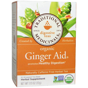 Traditional Medicinals, Digestive Teas,  Ginger Aid, Naturally Caffeine Free, 16 Wrapped Tea Bags, 1.13 oz (32 g)
