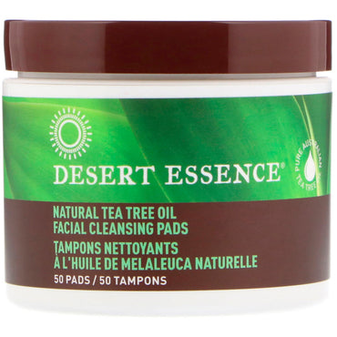 Desert Essence, tampons nettoyants pour le visage à l'huile d'arbre à thé naturelle, 50 tampons