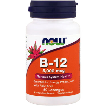 Now Foods, B-12, 5.000 mcg, 60 sugetabletter