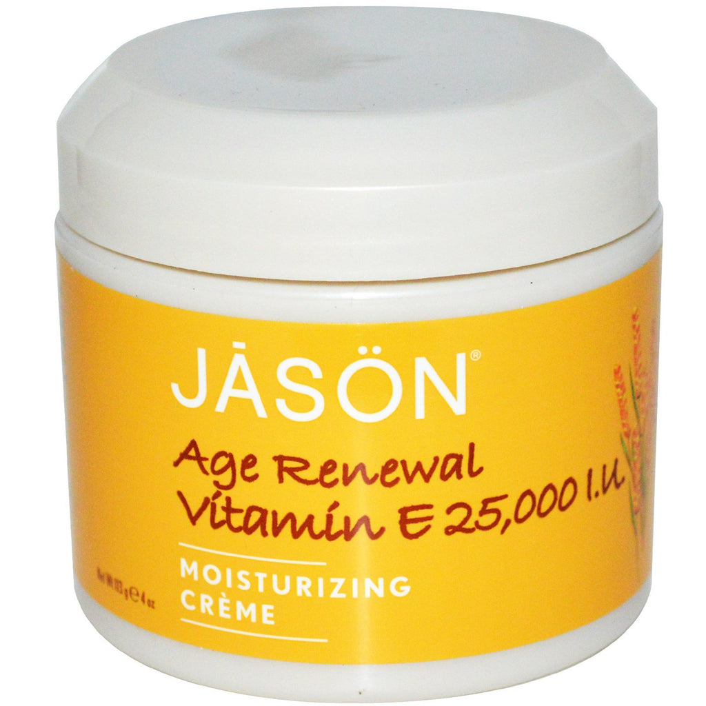 Jason Natural, Age Renewal Vitamin E, ครีมให้ความชุ่มชื้น, 25,000 IU, 4 ออนซ์ (113 ก.)
