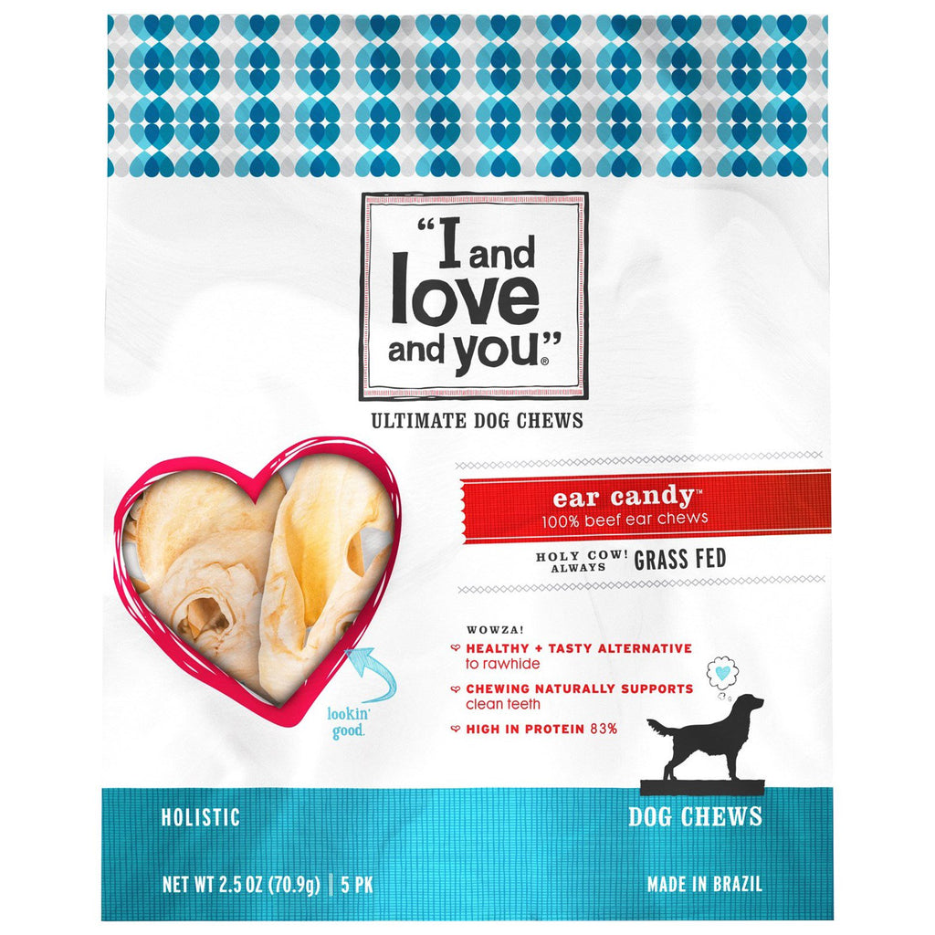 I and Love and You, Ultimate Dog Chews, Ear Candy Beef, Pacote com 5, 70,9 g (2,5 oz)