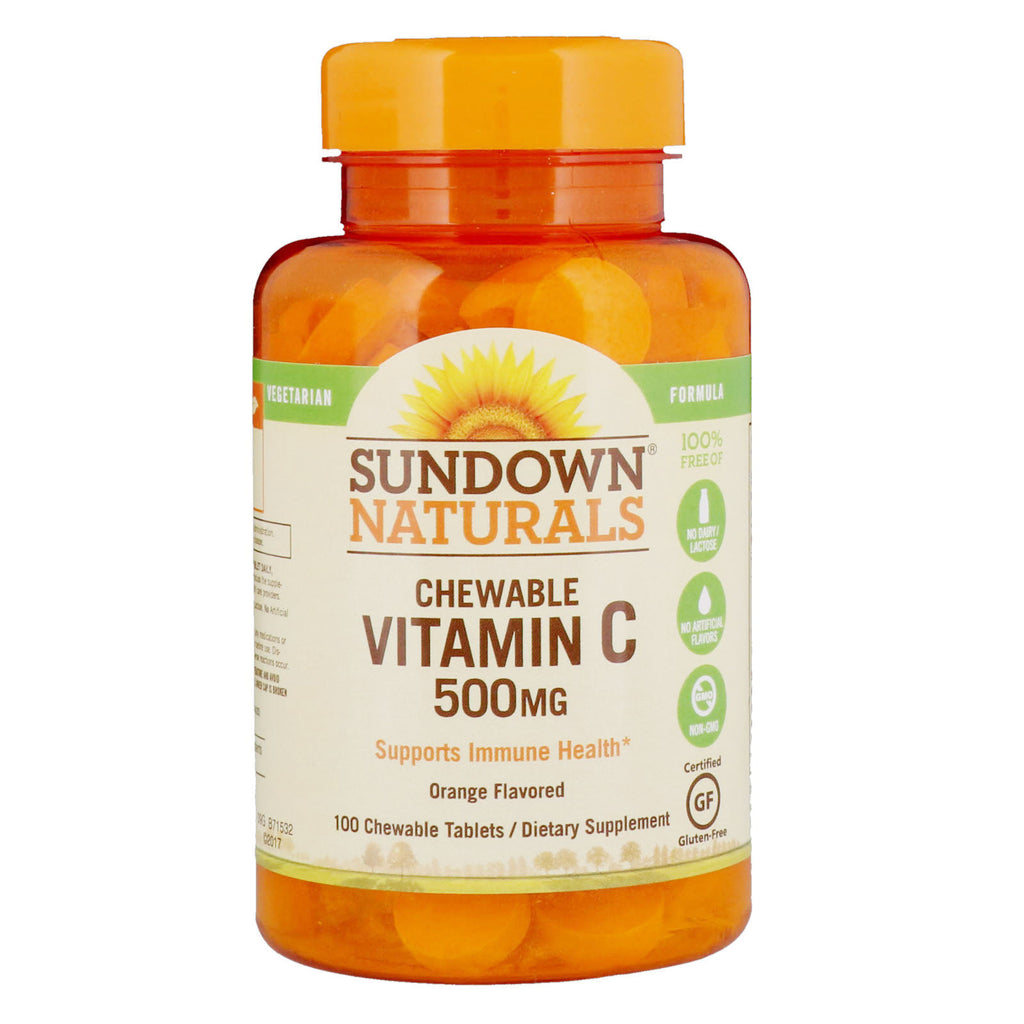 Sundown Naturals, チュアブル ビタミン C、オレンジ風味、500 mg、チュアブル タブレット 100 錠
