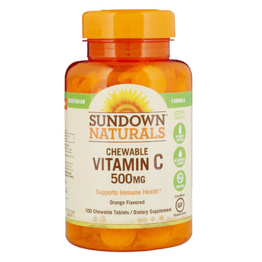 Sundown Naturals, vitamina C masticable, sabor a naranja, 500 mg, 100 tabletas masticables